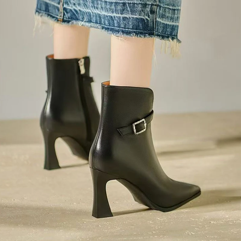 العلامة التجارية الفاخرة حذاء نسائي بكعب عالٍ الأحذية أشار تو أحذية من الجلد الشتاء أنيقة Drss مضخات مضخات 2025 مكتنزة تشيلسي الأحذية Mujer #4