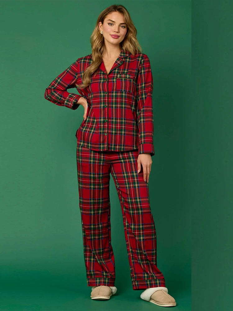 2024 Y2k Plaid Pajama Sets for Women 2 Piece Shorts Cute Long Sleeve Matching Lounge Shirts Sets 90S Santa Claus pajamas