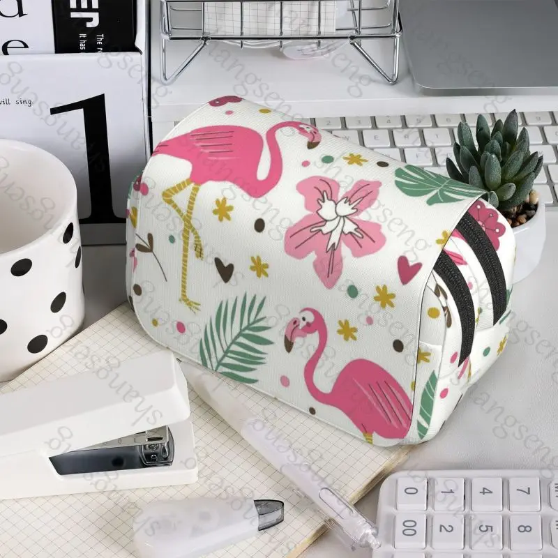 

Flamingo Pattern Pen case Pencil Box Double Flip School Supplies Children's Pencil Box Storage Cosmetic Bag Student Gift