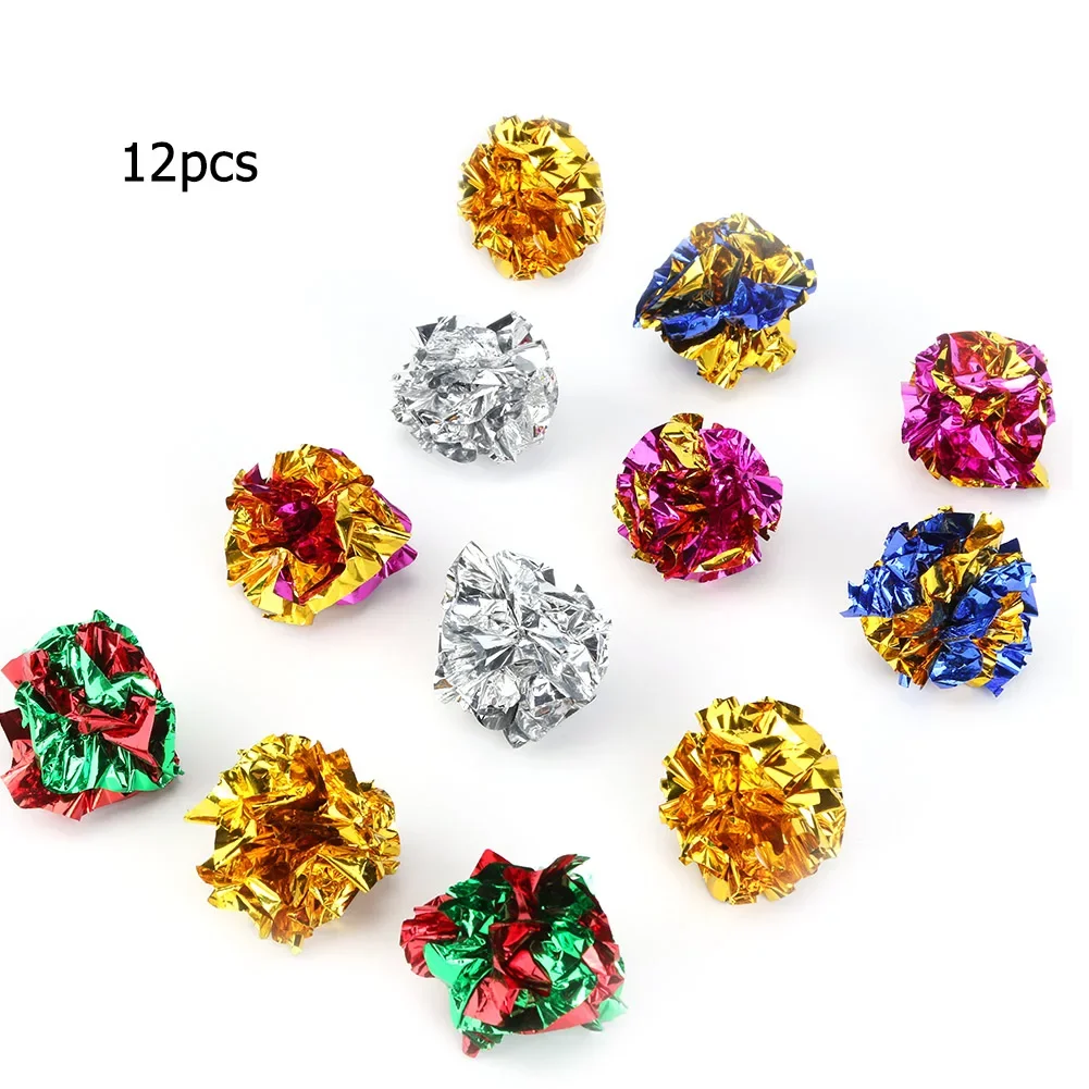 24/12Pack Bunte Crinkle Bälle Sound Zinn Papier Spielzeug für Katze Haltbarkeit Lautalisierung Puppen Spielen Interaktive Biss Quietschen spielzeug – Detail 4