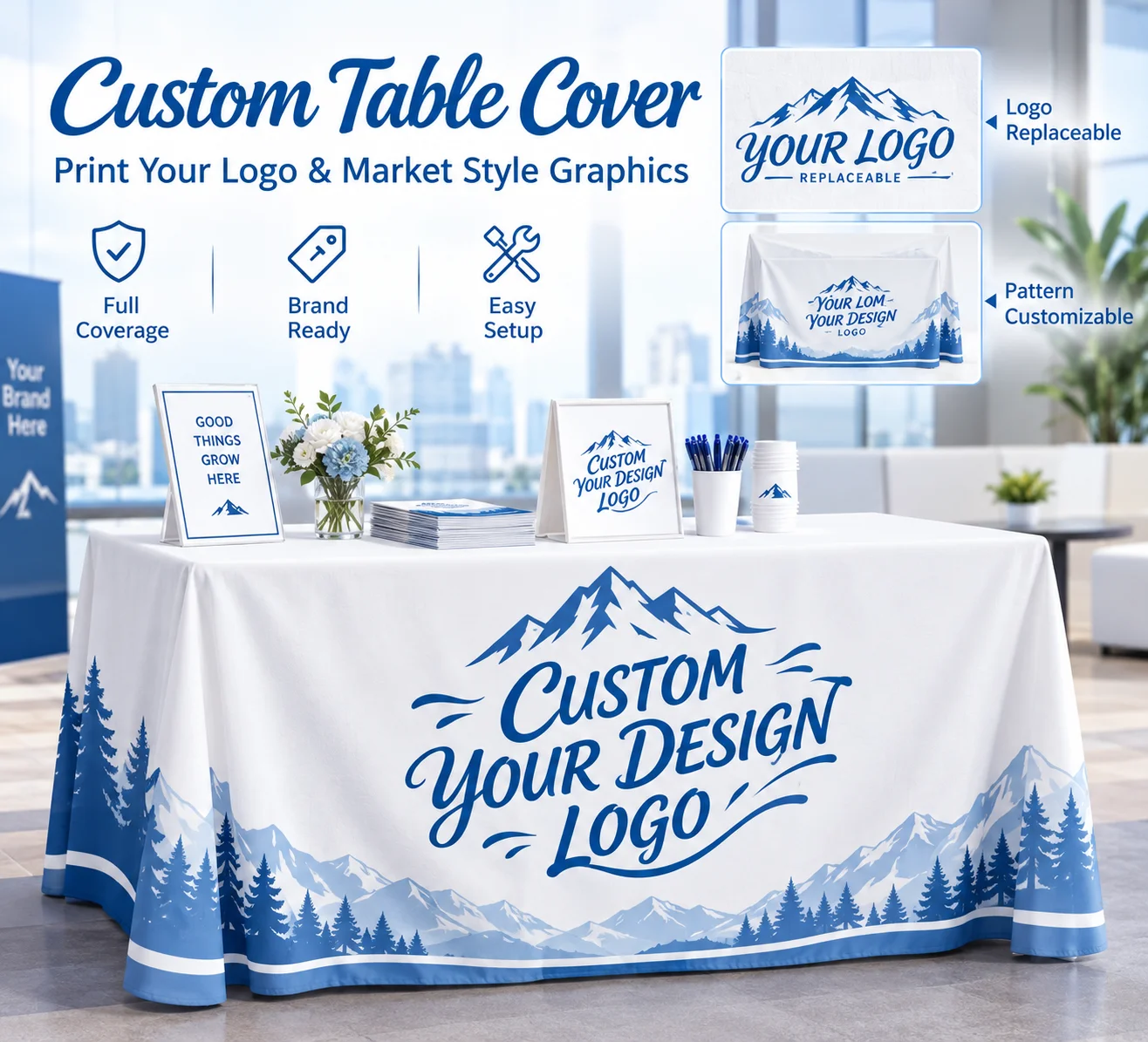 Custom Logo Tablecloth 4FT 5FT 6FT 8FT，Personal design, custom logo and pattern, personal custom for business party wedding