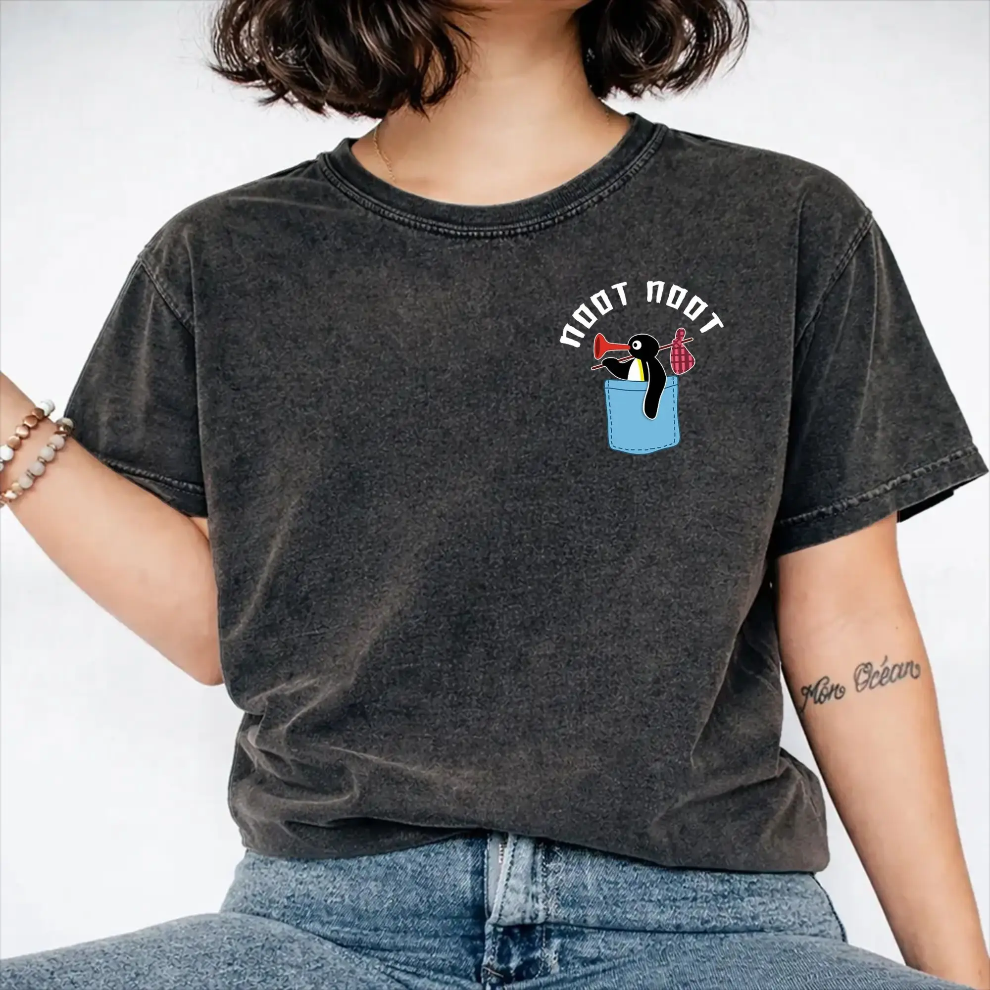 Summer Penguin Noot Noot Pingus Washed T Shirt Merch Harajuku T-Shirt  for Men Women Tee Shirt