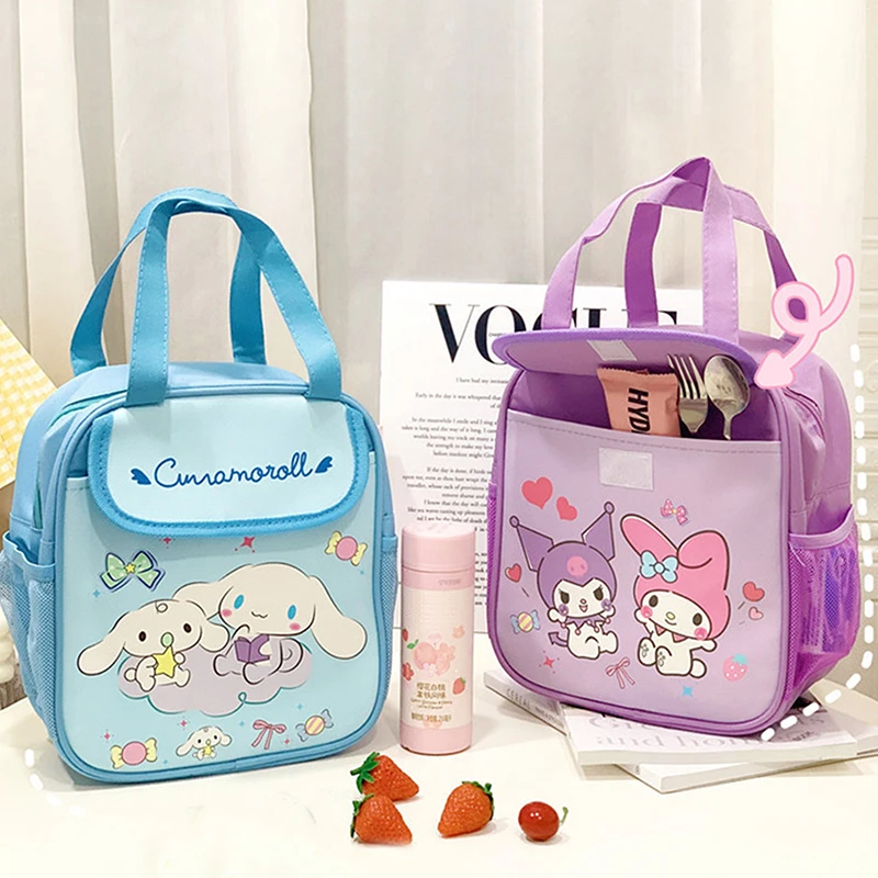 Sanrio Lovely Lunch Bag Anime My Melody Hello Kitty Pochacco Kuromi Travel Portable Breakfast Box School Child Tote Food Bag