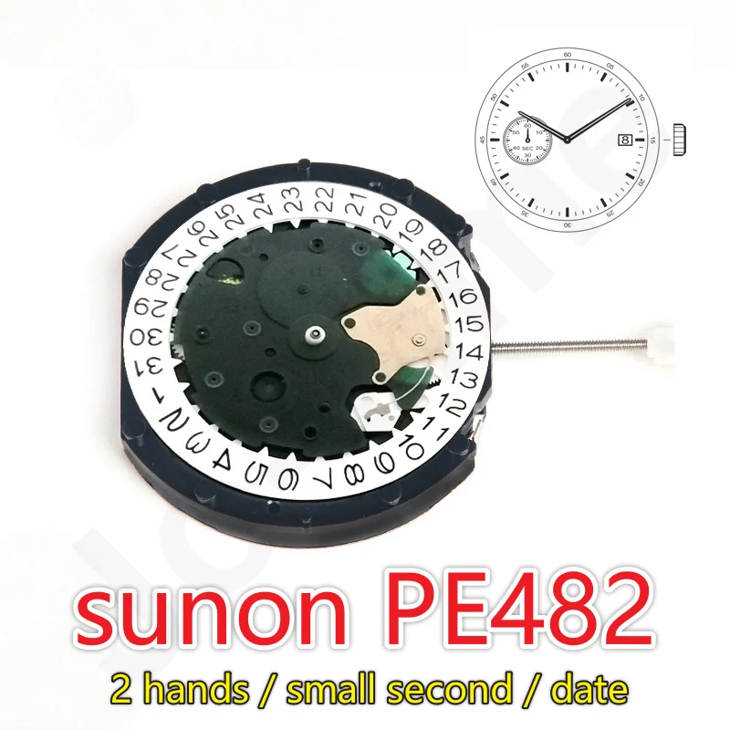 Movimento pe482 sunon pe48 relógio movimento pequeno segundo para homens grande data 2 mãos, pequeno segundo movimento