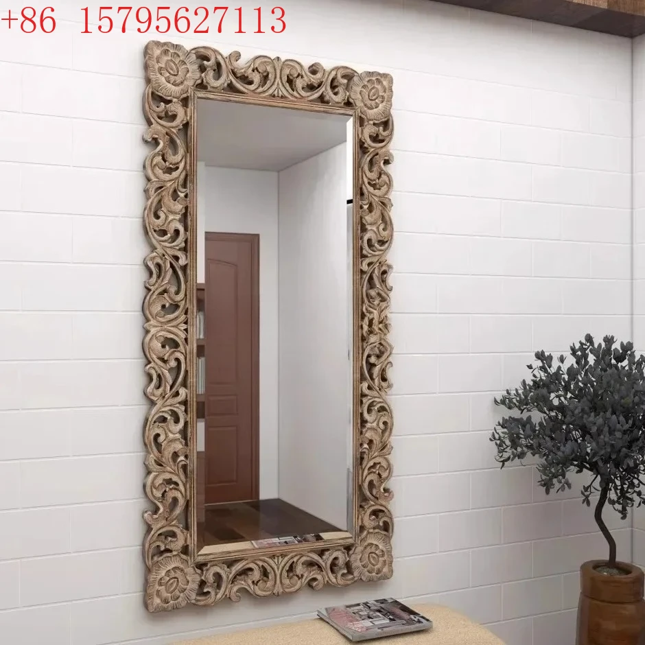 

French full-length mirror retro home carving, European floor-to-ceiling mirror luxury, fitting mirror CQY
