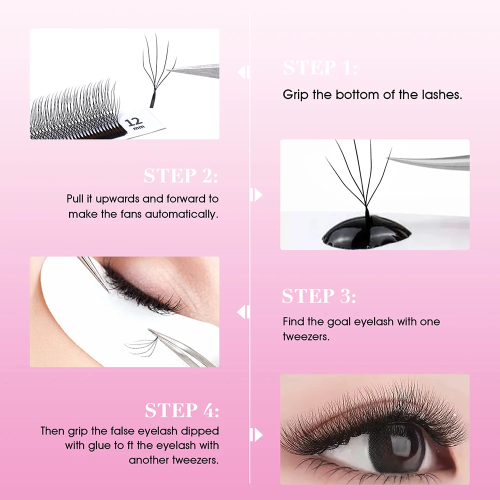 MASSCAKU Different Lengths Camellia 4D W Shaped Eyelash Extension 8-15mm Mix W Style Lashes Premium Mink Easy Fan Eyelashes