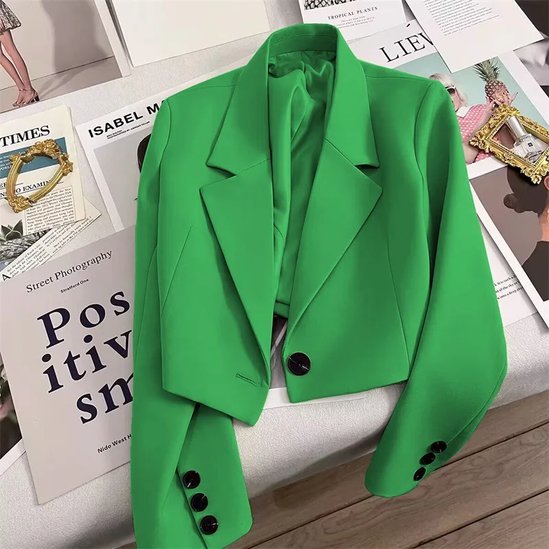 Black Cropped Blazers Woman Trend 2026 New Notched Collar Crop Jacket Women Korean Chic Single Button Suit Coat Female Outerwear