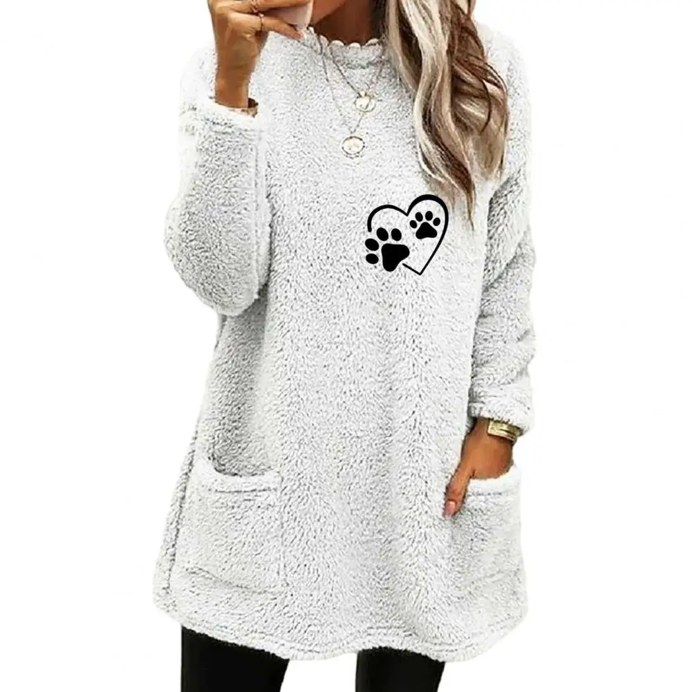 

Women's Casual Crewneck Pullover with Pocket Warm Trendy Loose Fit Soft Long Sleeve Sweatshirt for Winter Tops Autumn Streetwear