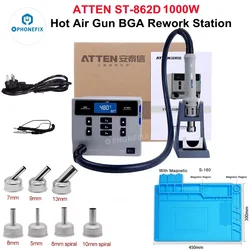 ATTEN ST-862D 1000W BGA Hot Air Gun Soldering Station with 450x300mm Heat Insulation ESD Magnetic Silicone Pad for Phone Repair