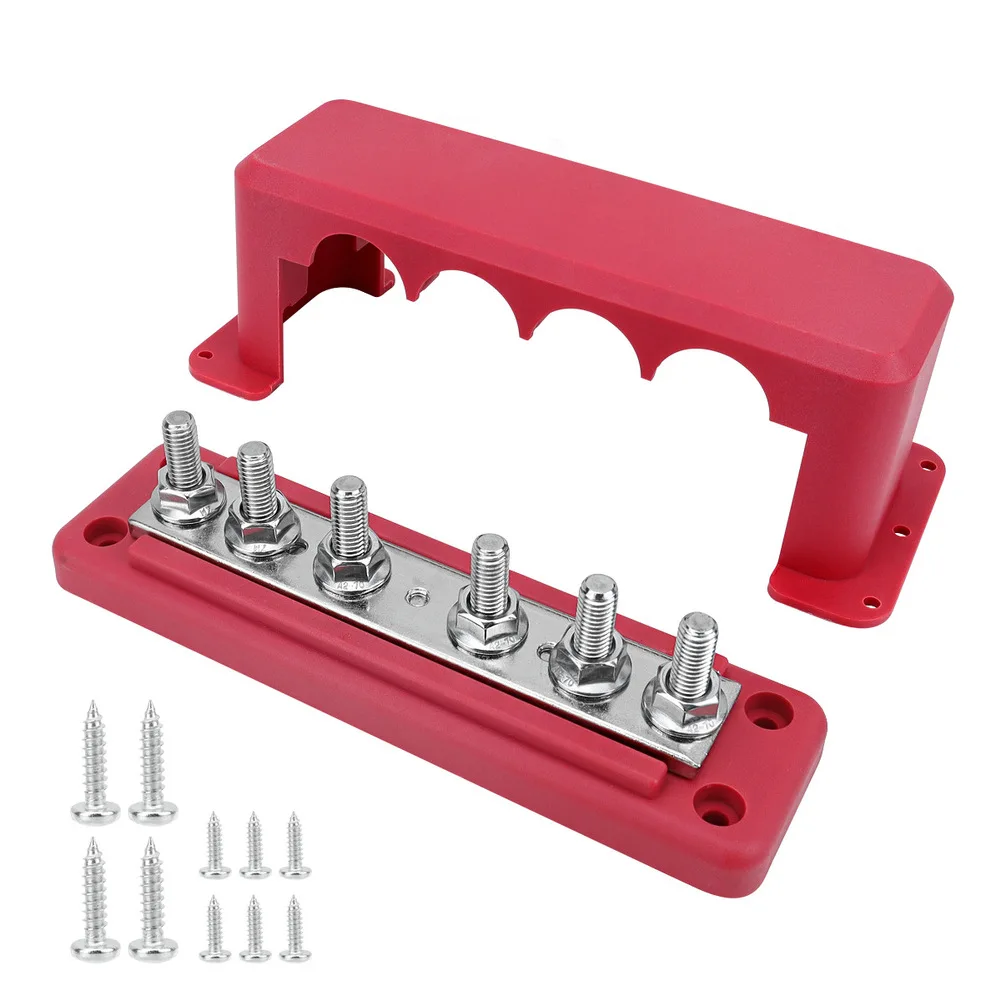 Red and black M8 6post busbar distribution board 300A for stable power distribution in For RVs cars yachts 12 to 48 volt systems