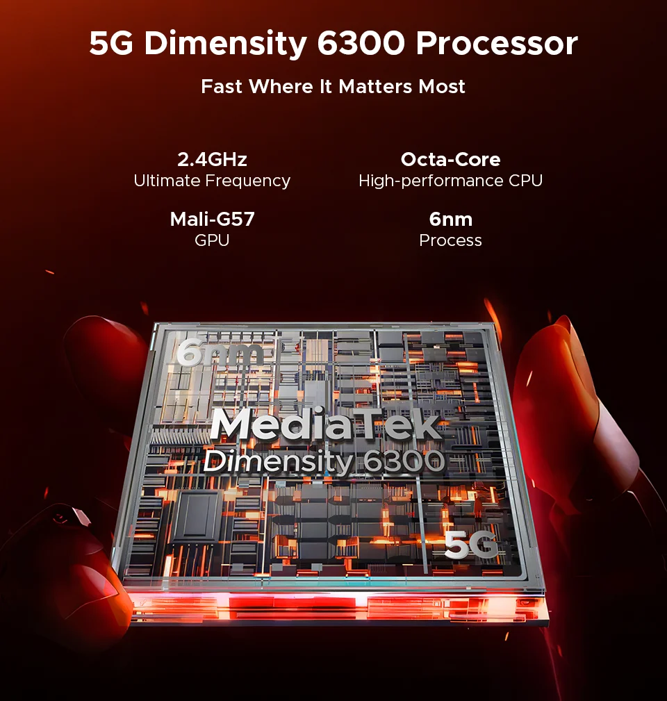 DOOGEE Fire 7 5G Rugged Phone 4GB+256GB 13000mAh Battery Android 15 6.6'' Screen 64MP Camera Dimensity 6300 NFC Smartphone