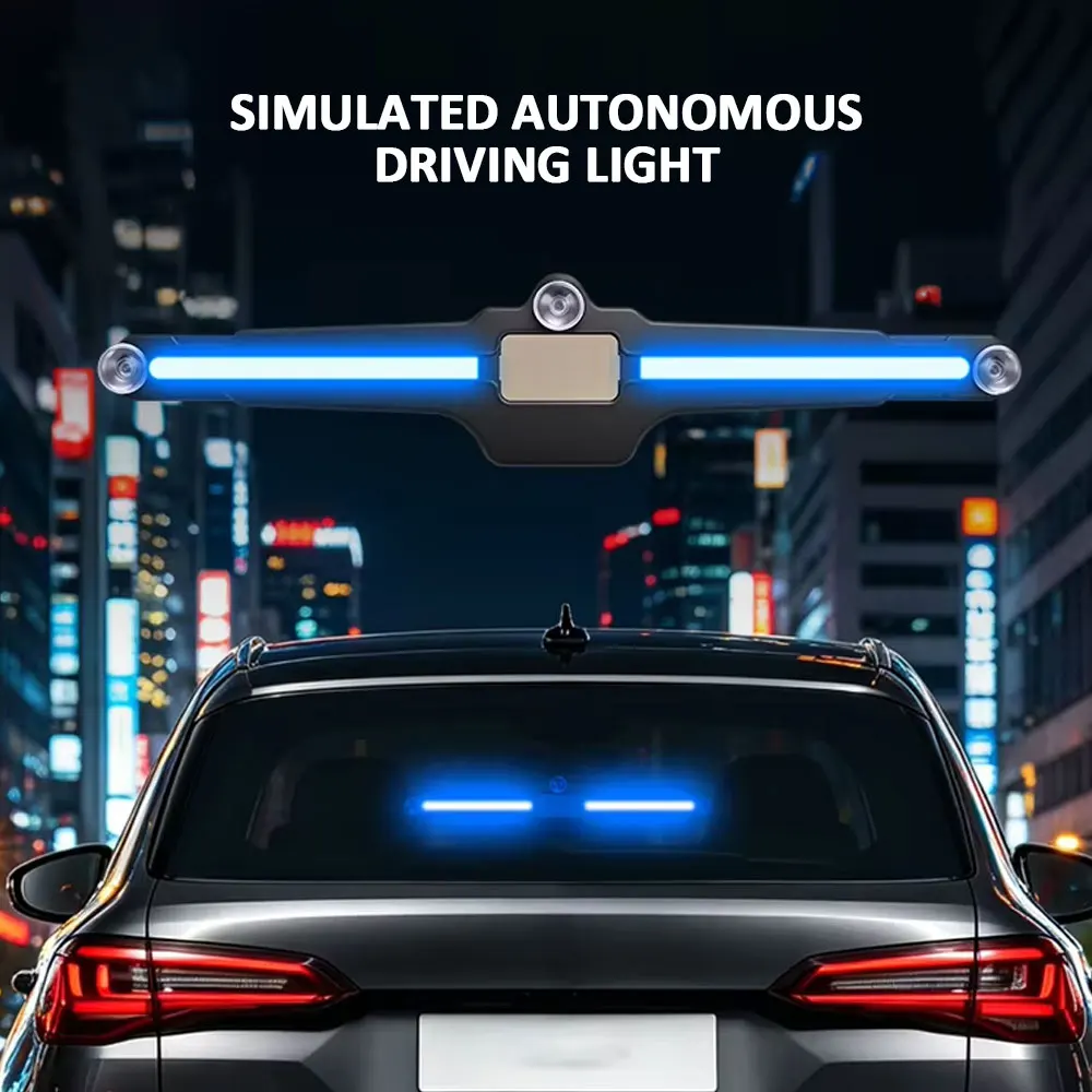 Solar Car Warning Strobe Light Led Glass Triangle Window Decorative Accessory Imitation Of The Intelligent Driving Blue Light