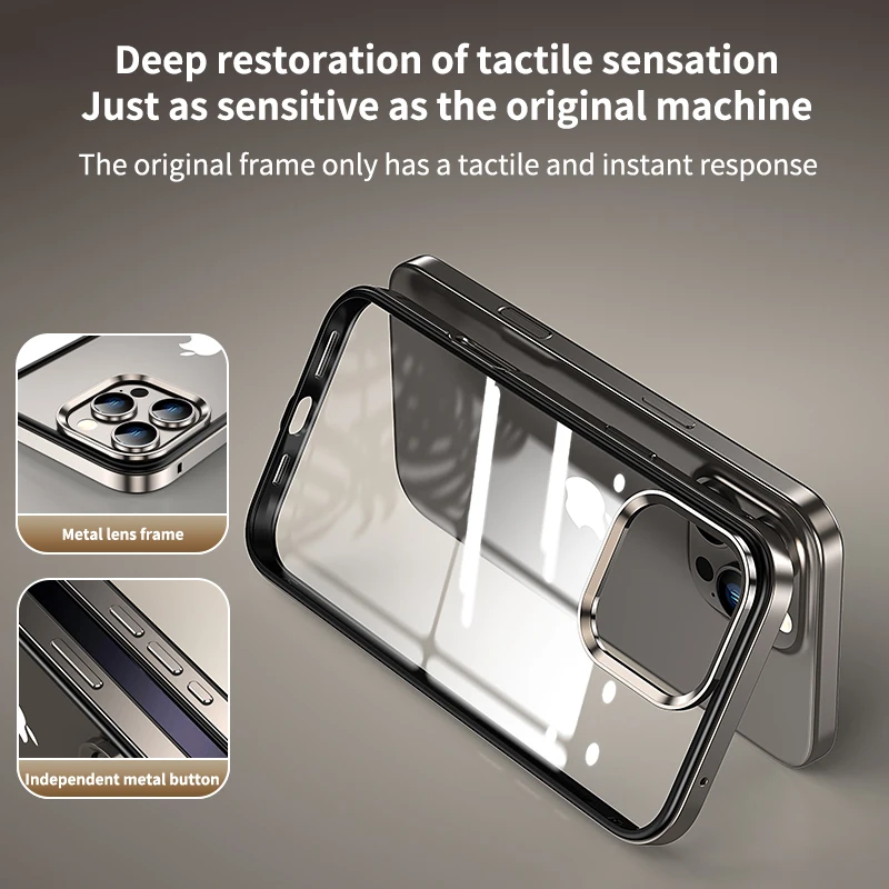 Luksusowe etui na telefon 2 w 1 z lekką metalową ramką aluminiową do iPhone'a 16 15 14 13 12 Pro Max Bumper Zdejmowana przezroczysta akrylowa tylna obudowa — zdjęcie produktu 4