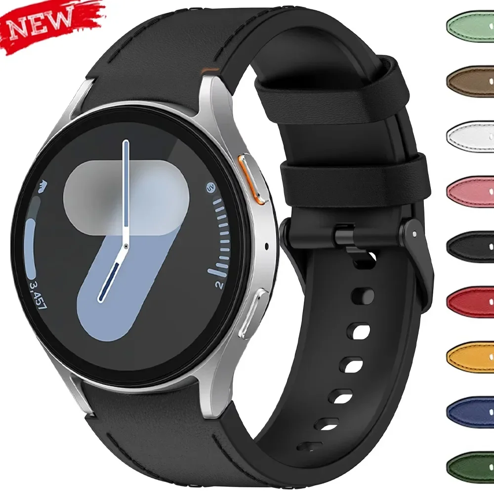 Pop Silicone+Leather Strap For Samsung Galaxy Watch 7 6 4 5 40mm 44mm Band 6Classic 47 43mm 46mm 5Pro Replacement Correa Bracele