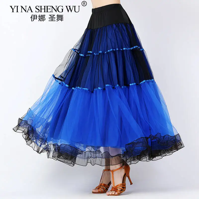 Gonna da ballo standard nazionale Donna Ballo da sala Valzer Costume da flamenco Cintura elastica Gonna grande altalena Abbigliamento da ballo per adulti