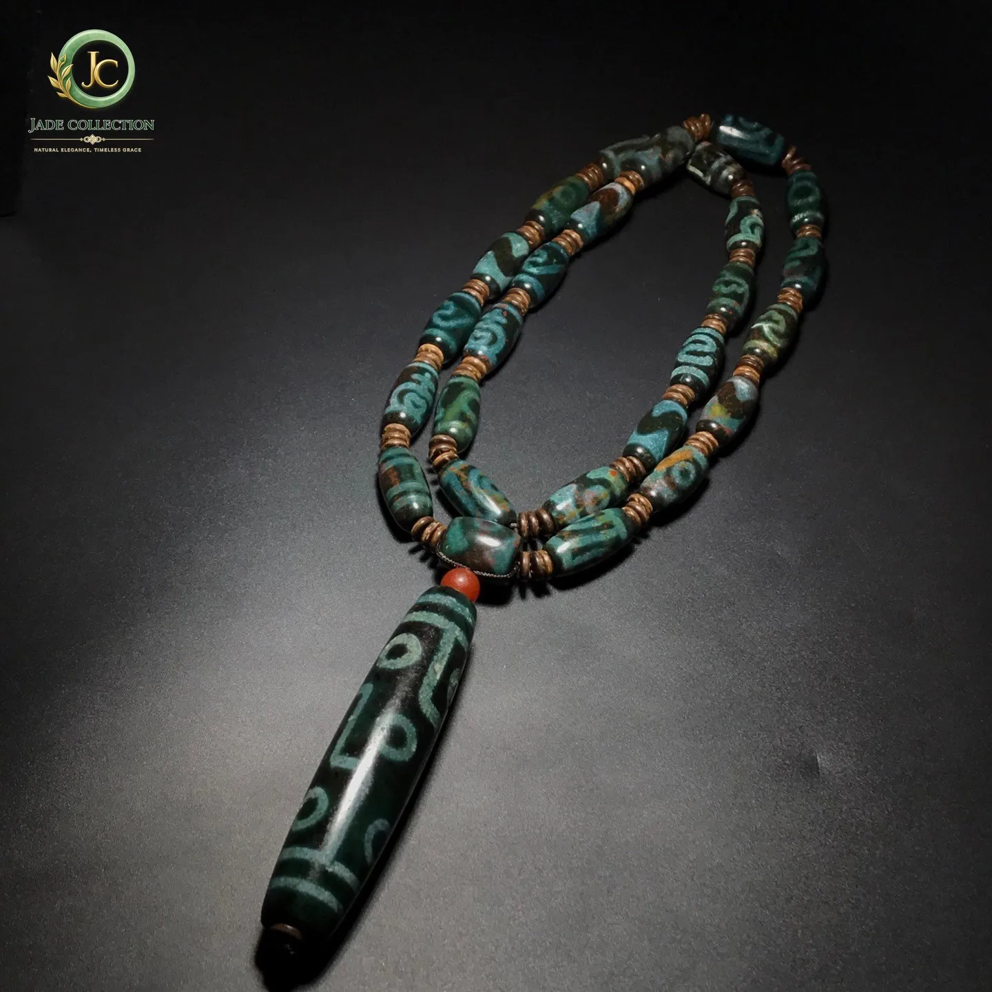 Tibetan Cinnabar Old Agate Dzi *Multiple patterns 9 Eyes* Beads Necklace J0501