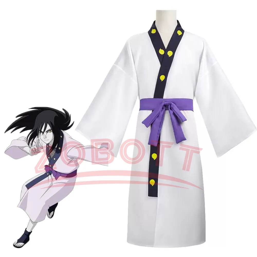 Anime Orochimaru Cosplay Kostüm Japanischer Weißer Langarm-Kimono Bademantel Robe mit Gürtel für Erwachsene Männer Frauen Halloween-Anzug
