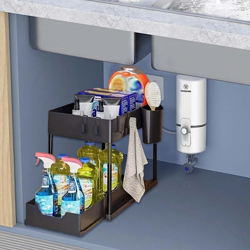 

2-Pack Sliding Drawer Organizer - Maximize Space, Effortless Solution for Bathroom & Kitchen Cabinets, Durable Baskets, Stylish