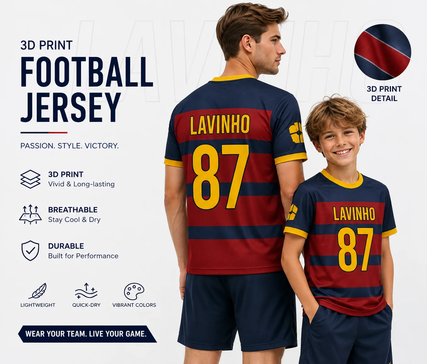 Adult Kids LAVINHO 87 Football Jersey Soccer T-shirt 3D Print Lightweight Breathable Quick Dry Sports Top For Training And Fans