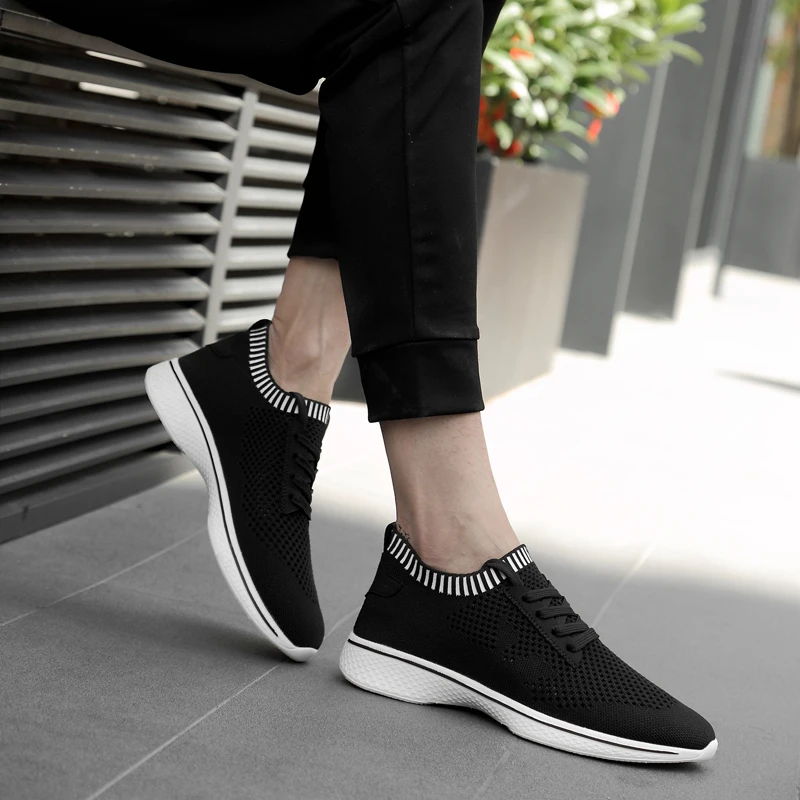 Men Invisible Height Increasing Shoes 8cm Breathable Fly Woven Mesh Sneakers Lightweight Elevator Casual Walking Shoes