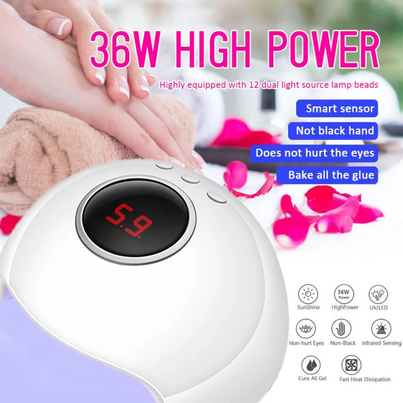 36W Nail Dryer Lamp UV Light For Nails Eyes Protection UV Lamp For Gel Nails Gel Nail Polish Curing Dryer Home Salon Tool