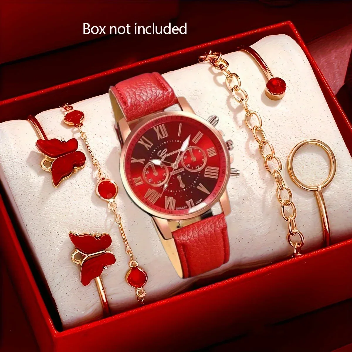 5pcs Fashionable Women's Watch with Simple Roman Dial Quartz Watch, Women's Leather Strap Watch Bracelet Set (no Box)