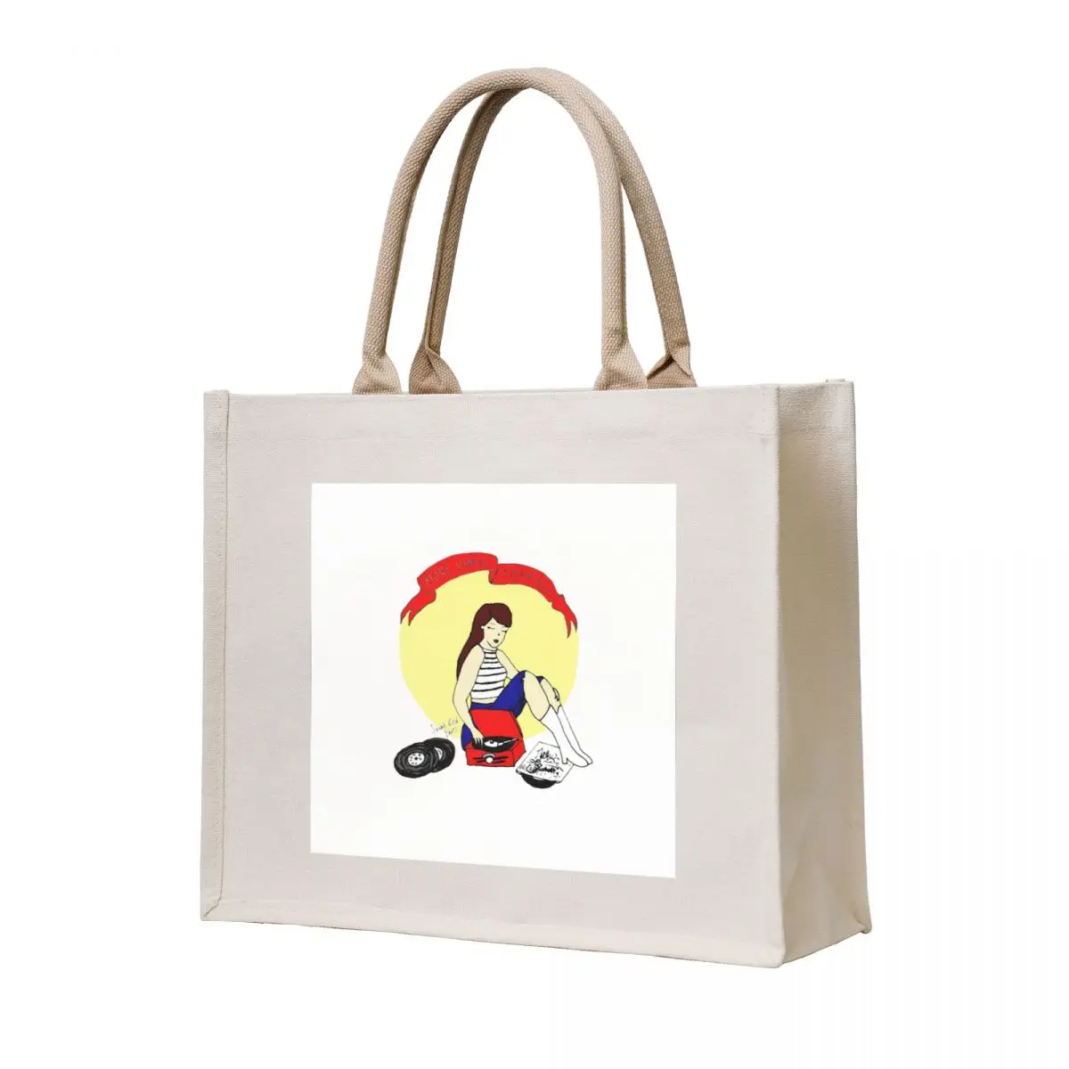 

Record Player Pinup - Vinyl Girl Tote Bag Customizable tote bag Canvas bag Custom