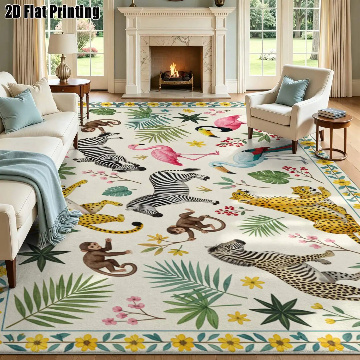Tropical Animal Pattern Plush Velvet Carpet