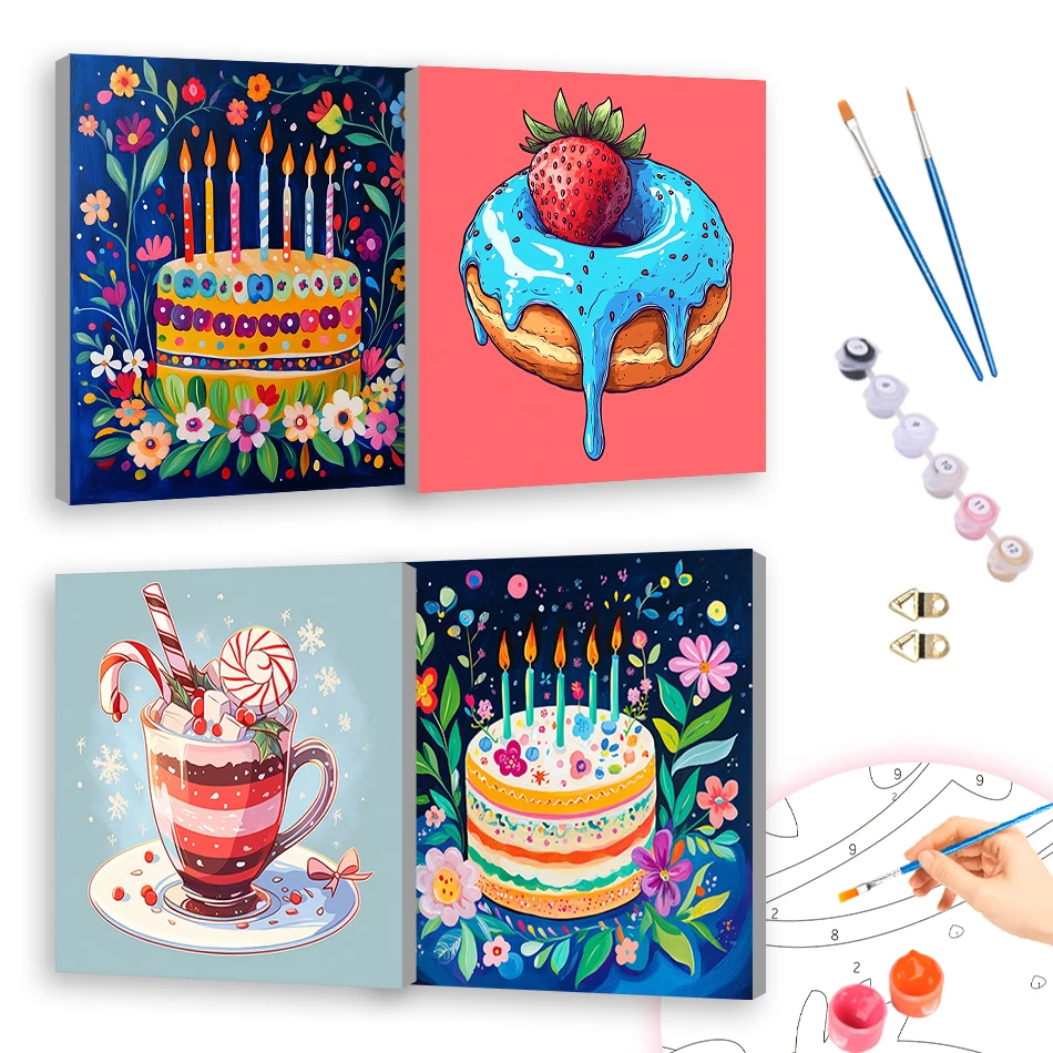 

RUOPOTY Painting Paints By Numbers Drawing Acrylic Paints 20X20cm ready Frame Cake and Dessert Paint Pictures By Numbers Gifts