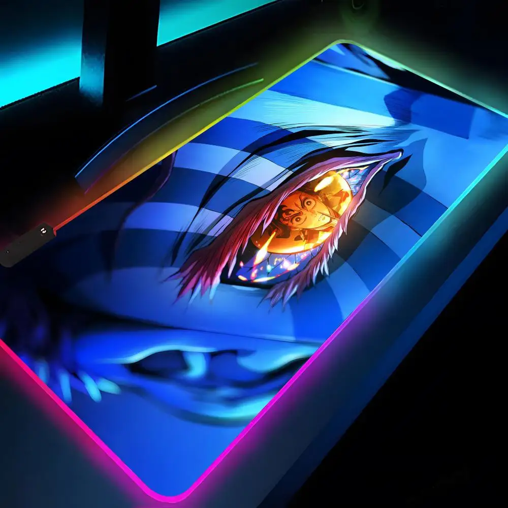 A-Akaza D-Demons S-Slayers 마우스 패드 Rgb Xxl 노트북 매트 게임용 마우스 패드 백라이트 키보드 게이머 소녀 테이블 패드 데스크