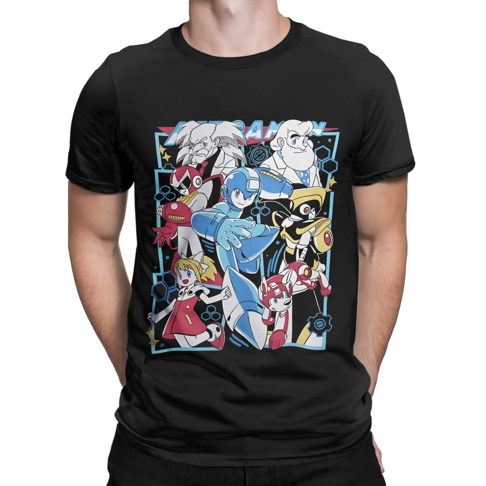 مذهلة لعبة ميجا روبوت رجل تي شيرت الرجال Crewneck القطن تي شيرت قصيرة الأكمام تيز حجم كبير الملابس