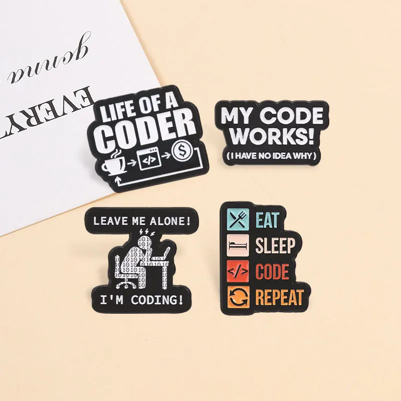 Programmer Code Life Emaille-Abzeichen „Essen, Schlafen, Code Schreiben, Wiederholen“ und „Mein Code funktioniert“ – Lustiger Entwickler-Humor, Anstecker, Metallbrosche, Schmuck, Geschenke – Detail 7
