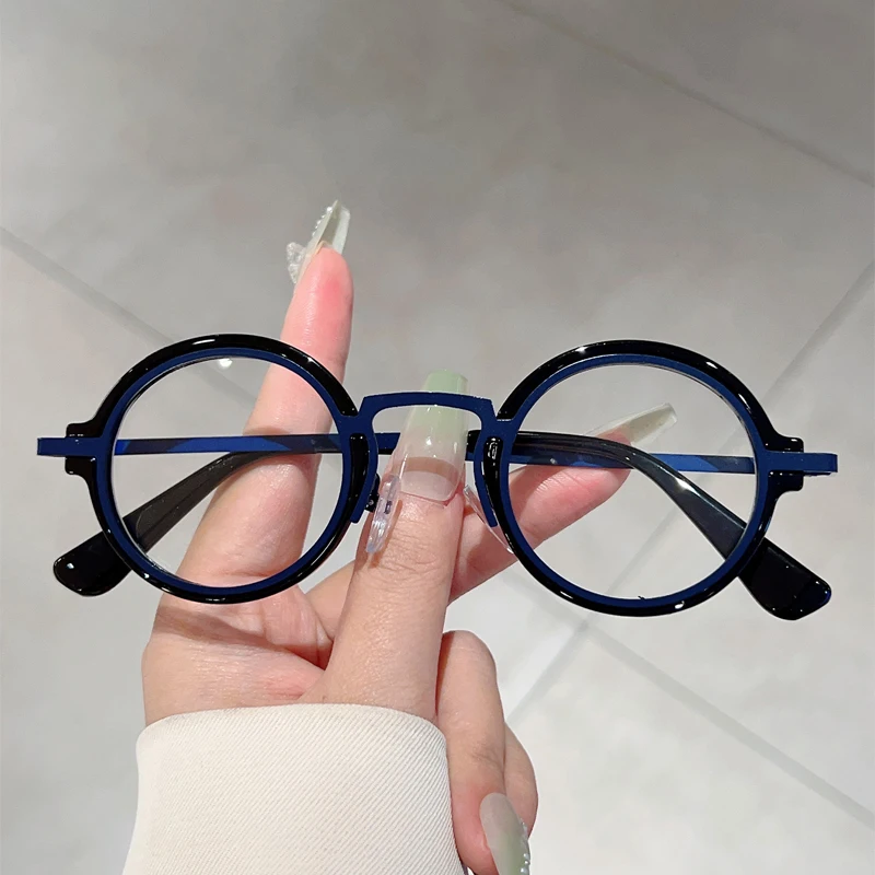 KAMMPT Vintage Round Glasses Men Punk Design Blue Light Blocking Optical Frames New Retro Fashion Non-prescription Eyeglasses