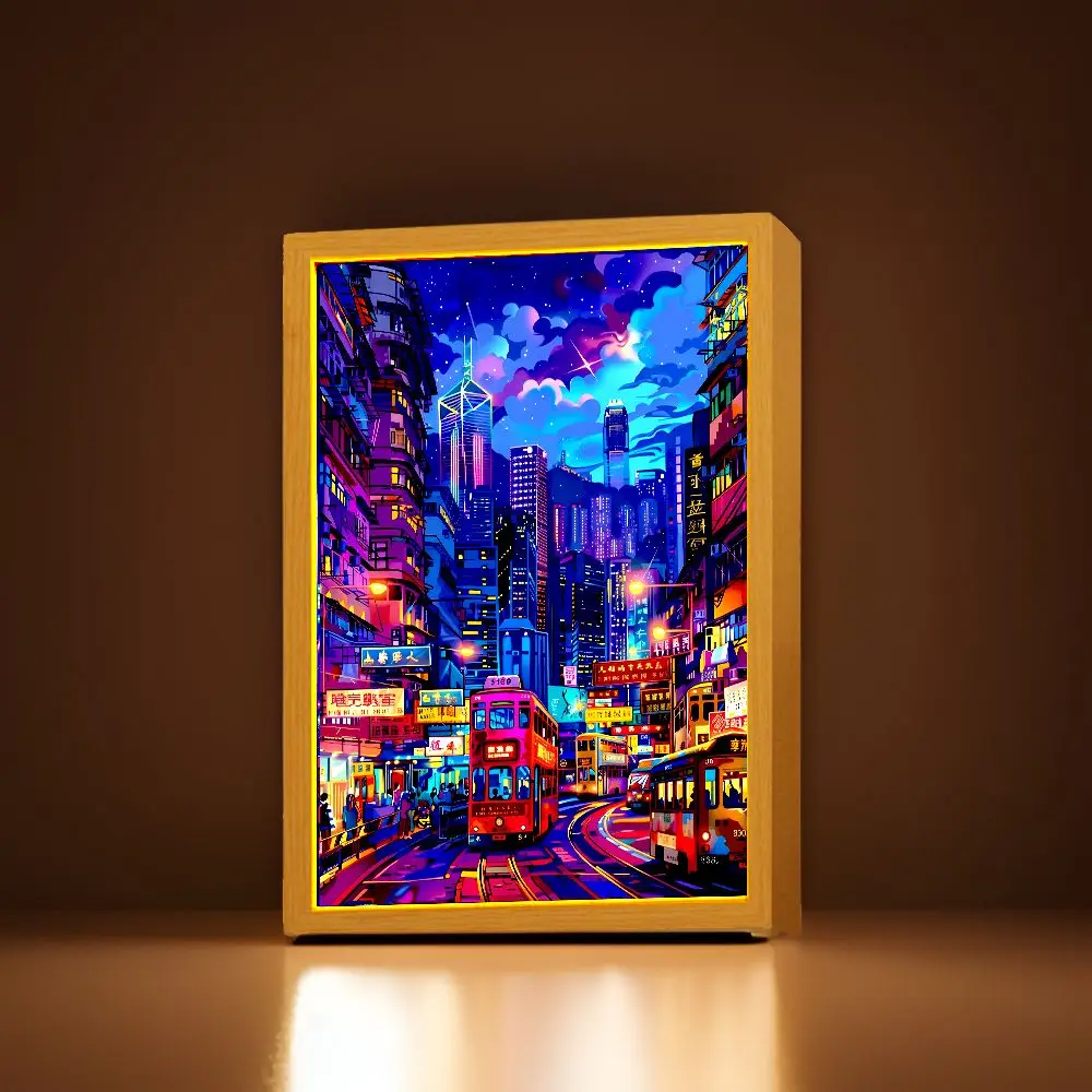 Light Painting Photo Frame Beautiful City Hong Kong Led Night Light Wall Home Decorate Lamp Bedside Table Moon Lamp Freind Gifts