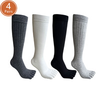 1/4 Pairs Toe Socks Long Men Cotton Solid Striped Business Party Dress Stocking Breathable soft 5 Finger Calf Socks Gentleman