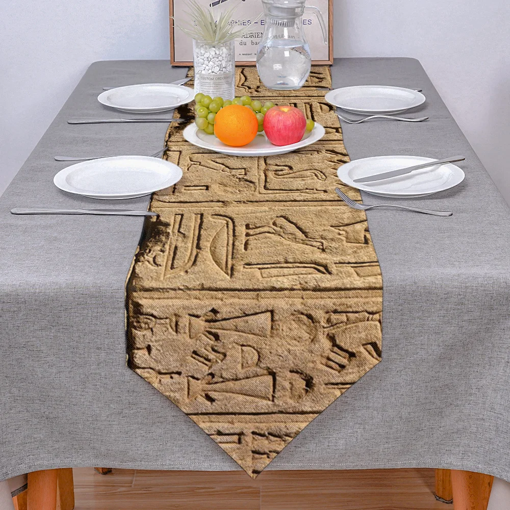 Egyptian Temple Carving Ancient Table Runner Modern For Home Track On The Table Cloth Wedding Party Table Decoration Accessories