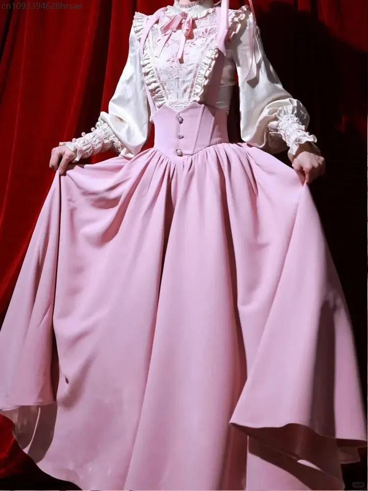 Японское европейское ретро элегантное платье Лолиты, весенняя кружевная юбка с высокой талией, тонкий женский тонкий костюм Японское европейское ретро элегантное платье Лолиты, весенняя кружевная юбка с высокой талией, тонкий женский тонкий костюм