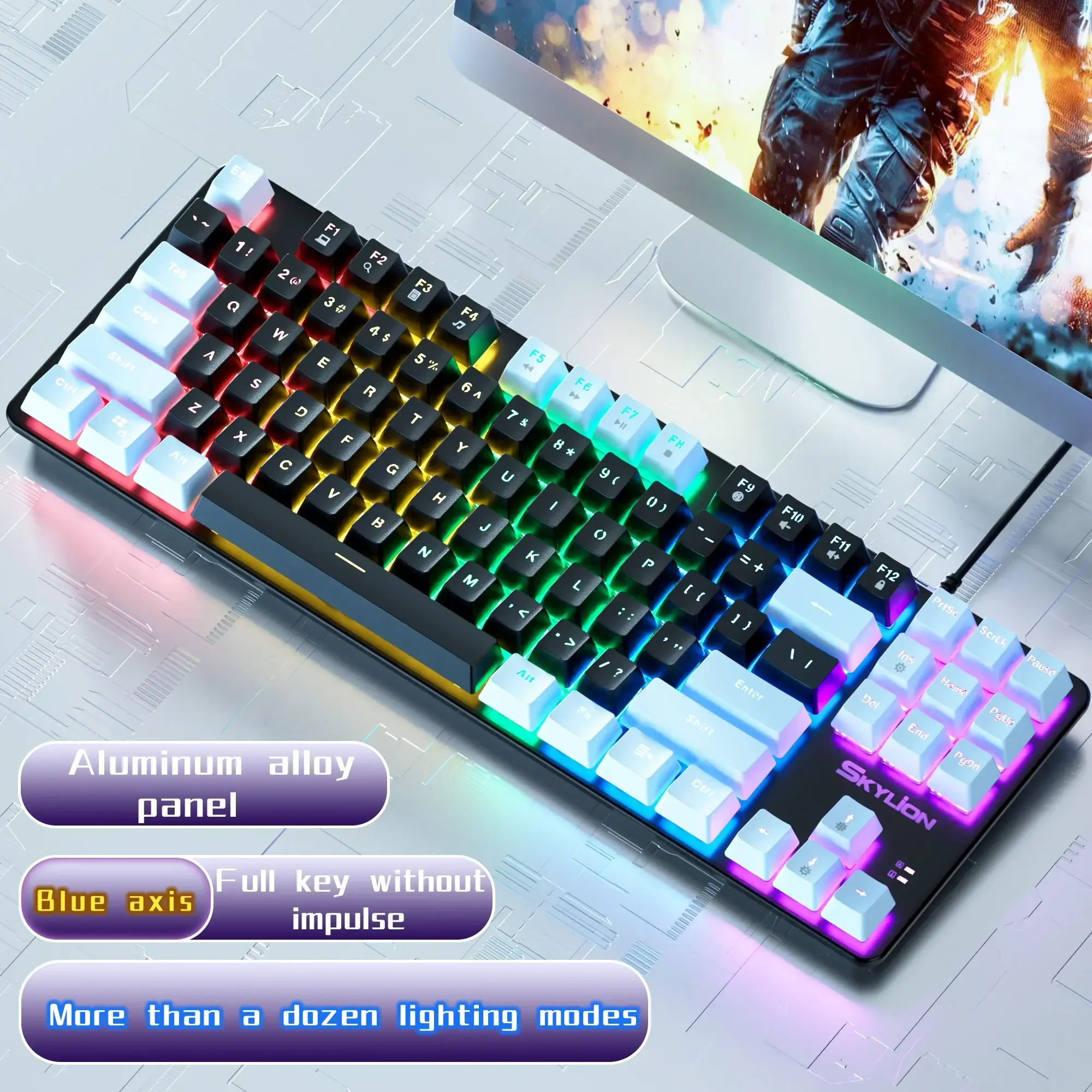 Teclado mecánico con cable H87, 10 tipos de iluminación colorida para juegos y oficina para sistema Windows