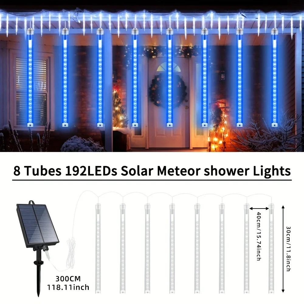 

Solar-Powered Meteor Shower String Lights -, 11.81inch Outdoor LED Decorative Lights for Garden, Tree, and Holiday Parties, Mete