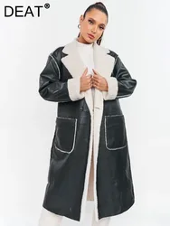 DEAT-Blouson en cuir PU femme, avec ceinture en fourrure intégrée, avec document contractuel, poches optiques, pardessus chaud, nouvelle collection hiver 2024, 7AB1982