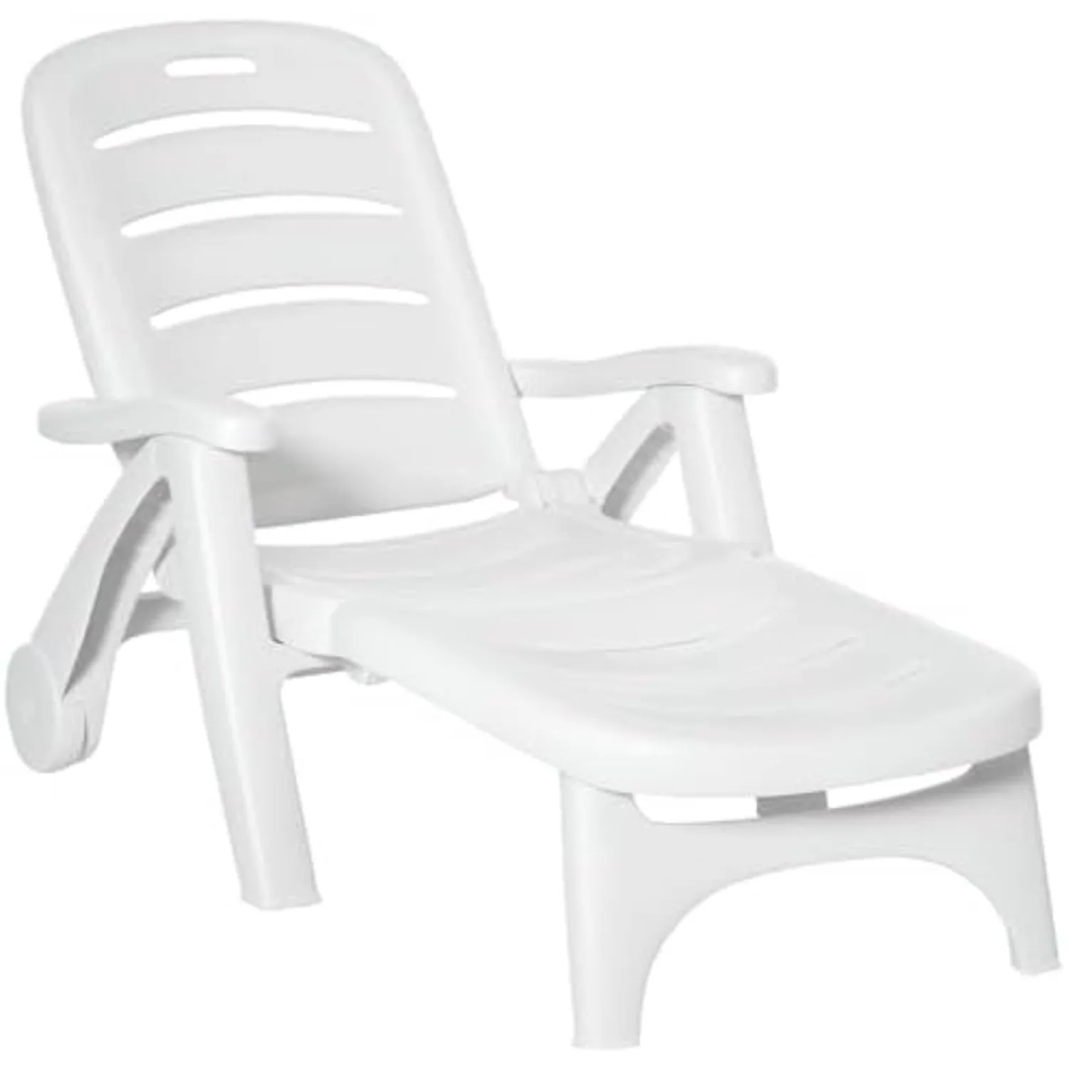 Outdoor Chaise Lounge 5-Level Adjustable Backrest Wheels White | Lounge Chair, Folding Tanning Chair, for Pool, Beach