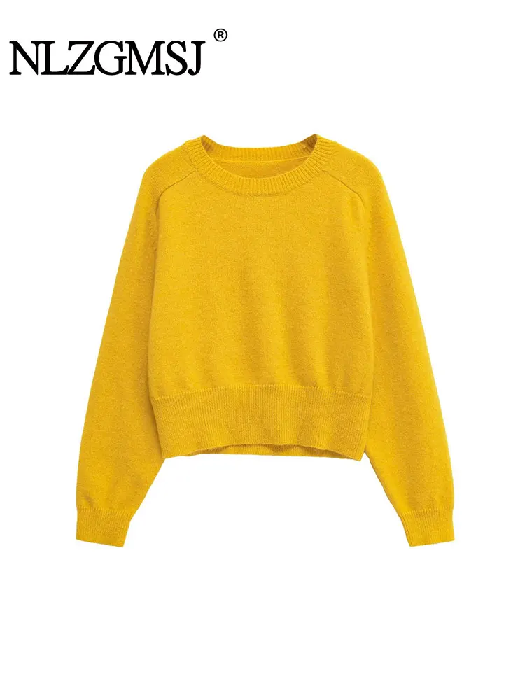 

NLZGMSJ повседневный шикарный женский свитер, однотонный пуловер с круглым вырезом и длинными рукавами, вязаный свободный свитер, новая мода, осенний свитер 2023 г.