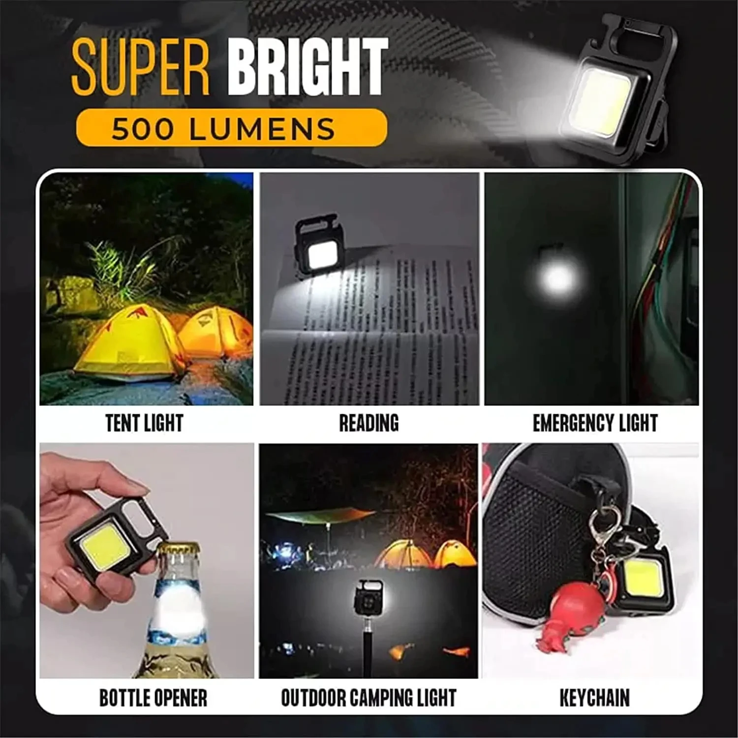 1-5PCS Mini LED Flashlight Portable COB Keychain Work Lights 500LM USB Charging Waterproof For Outdoor Walking Camping Lighting