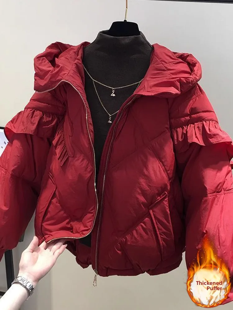 

Red ort down Cotton Jaet Women's Faion Small Size Winter New Sle Casual Hooded Zipper Closure Regular Fit Online Excl...