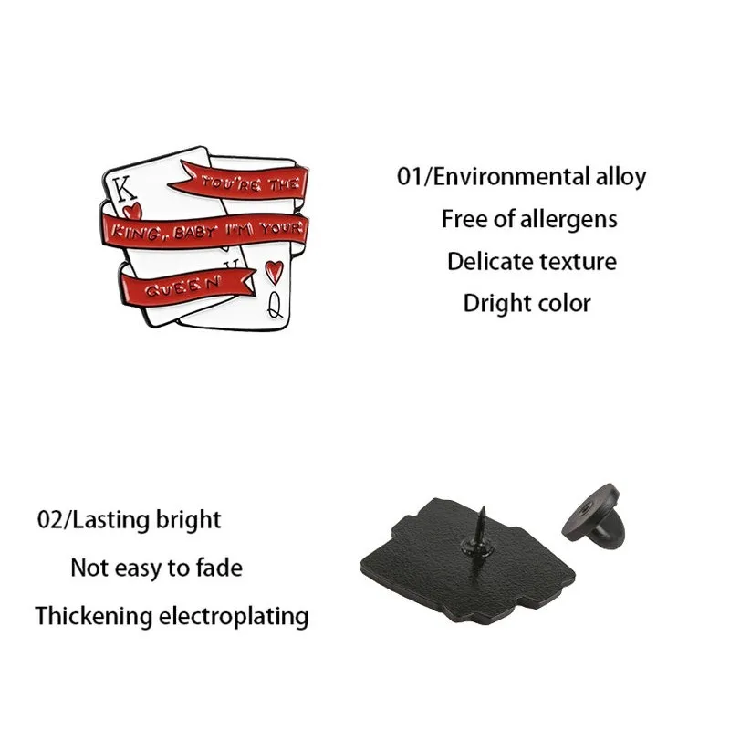가방용 에나멜 핀 연인 브로치, 옷깃 핀 배지, 커플 사랑 주얼리 선물, 여자 친구 포커 킹 퀸