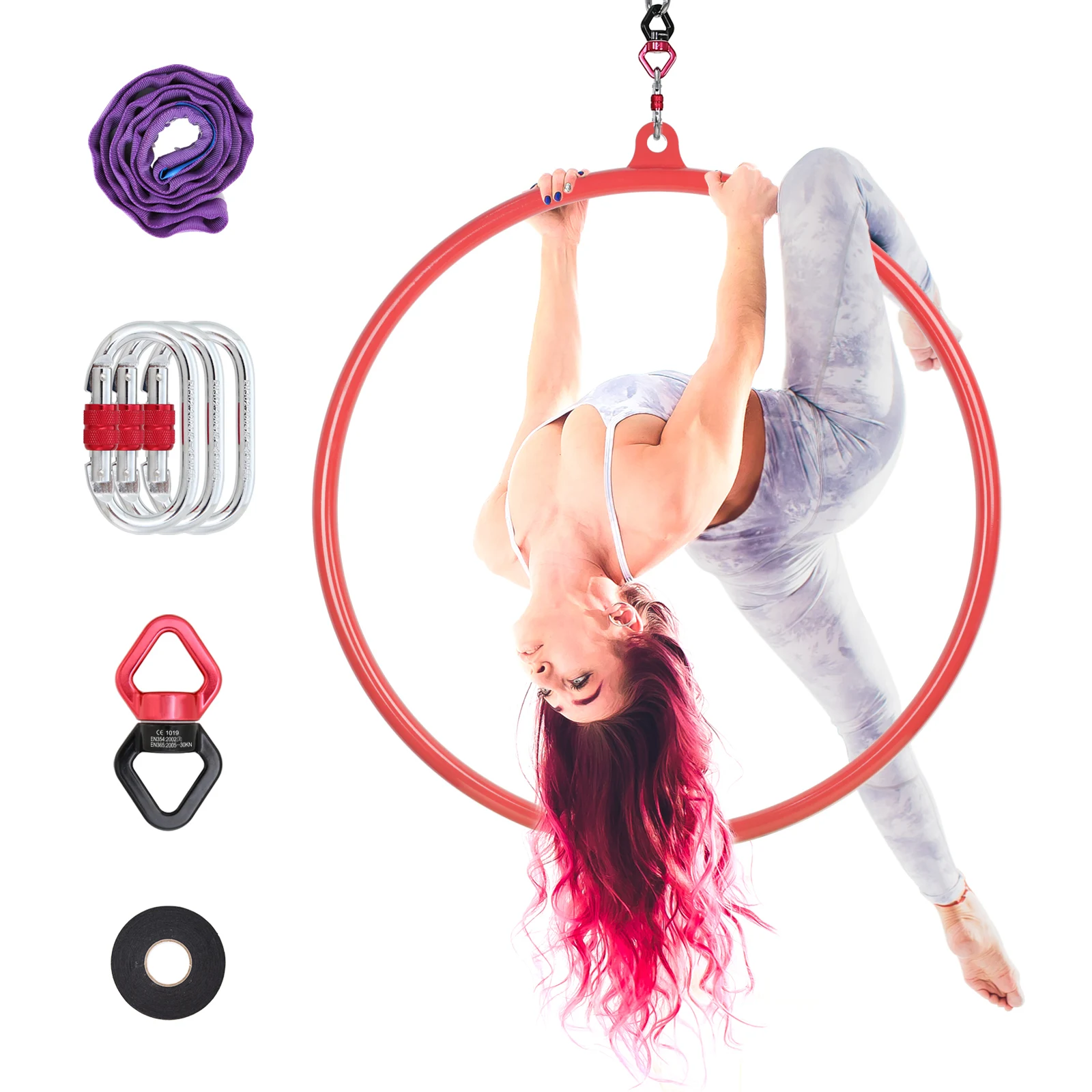 85cm/90cm Aerial Ring Set Aerial Hoop Fully Strength Single Point Circus Aerial Equipment Yoga Hoop for Fitness Workout