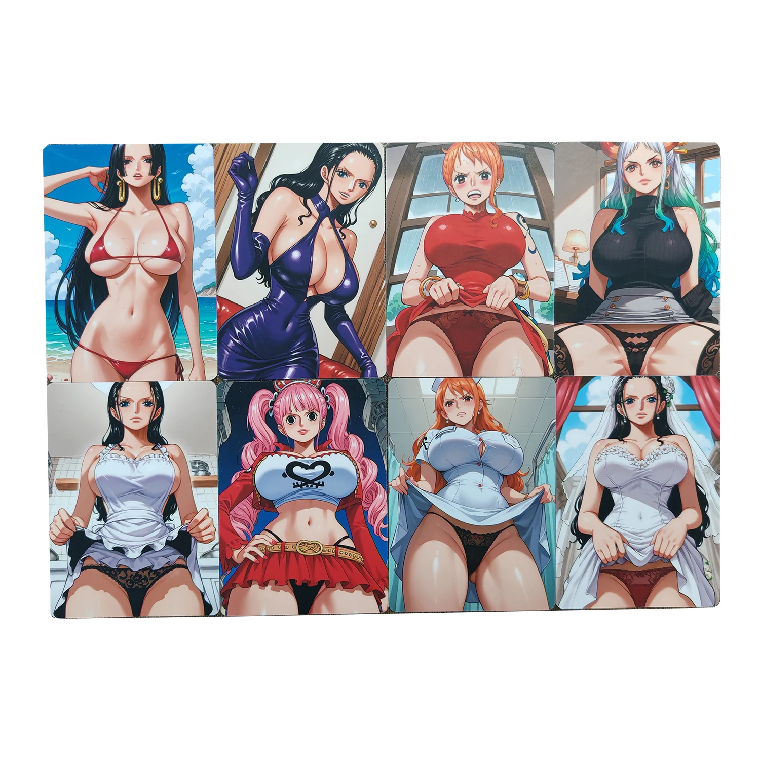 

8PCS/set Animation Adult Nude Cards Boa Hancock Sexy Cards Nami Nico Robin Perona Double Sided Mosaic-free Collection Card 18+