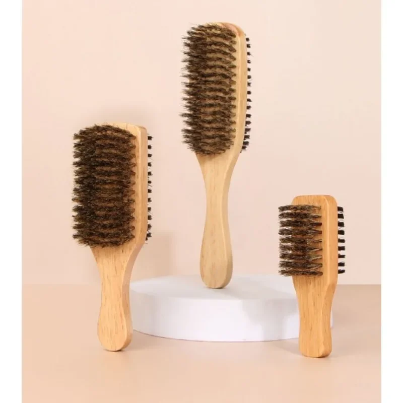 1PC Men Boar Bristle Hair Brush S/M/L Natural Wooden Wave Brush for Male Beard Hairbrush Dual-purpose Double-sided Beard Brush