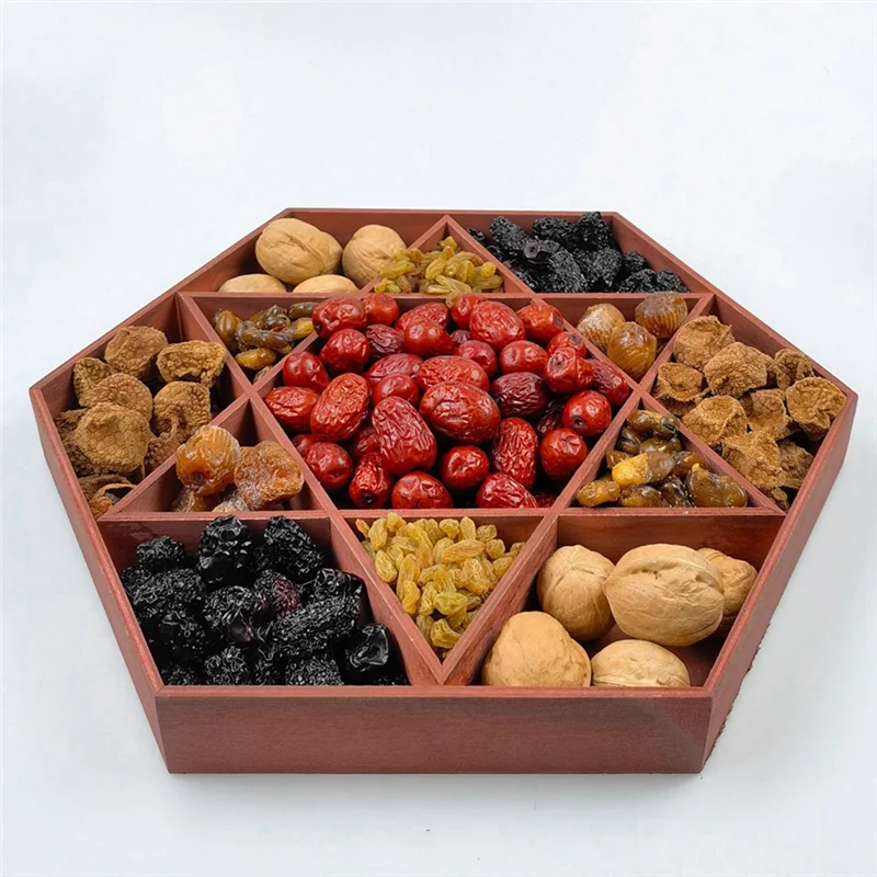 Wooden Holiday Hexagonal Star Tray For Friends, Decorative Ornaments Crafts Brown-AT64
