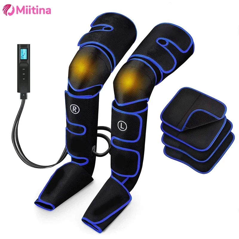 

360° Electric Air Compression Leg Massager Pneumatic Foot and Calf Heated Air Wraps Handheld Controller Muscle Relax Pain Relief